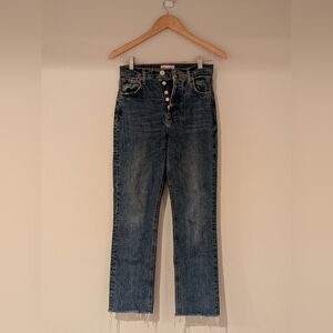 Zara High-Rise Straight-Leg Button-Fly Jeans in Dark Blue Wash